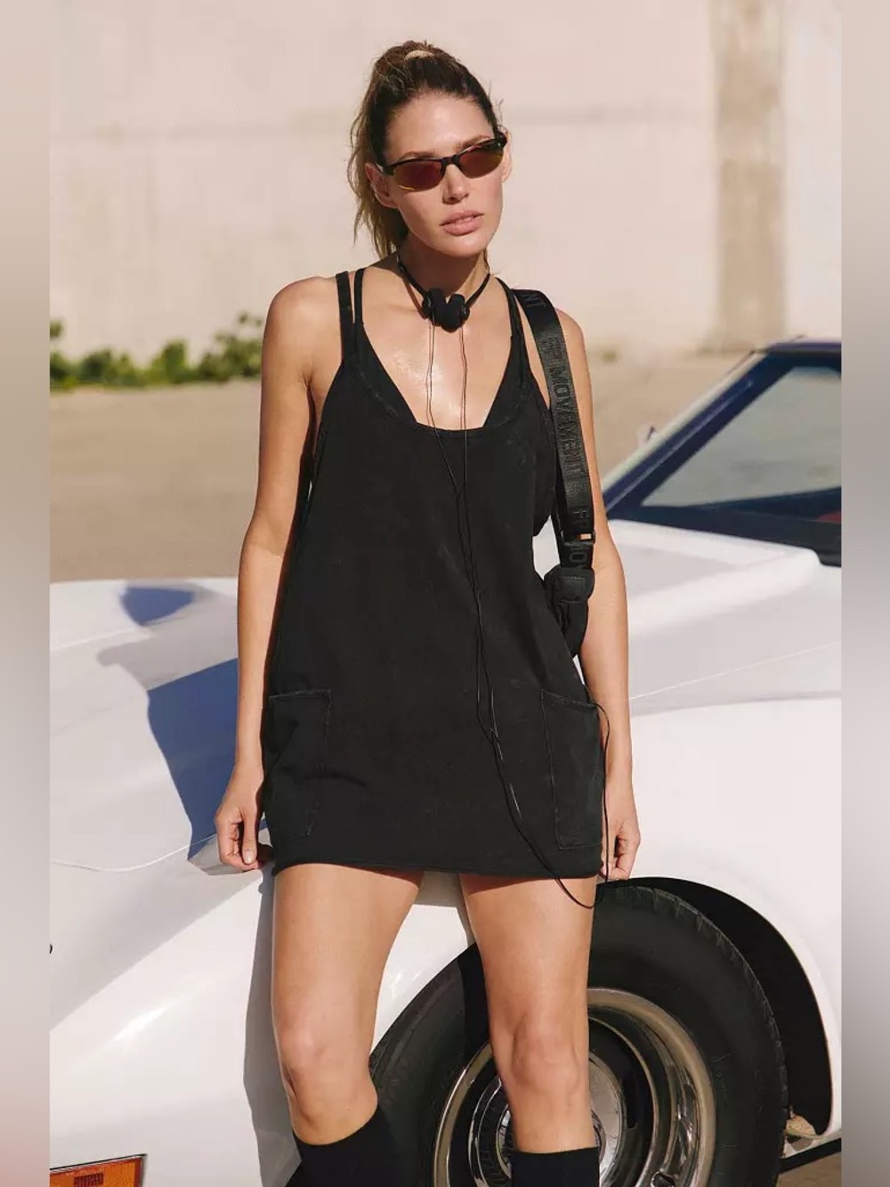 Free People Movement Hot Shot Mini Dress Washed Black